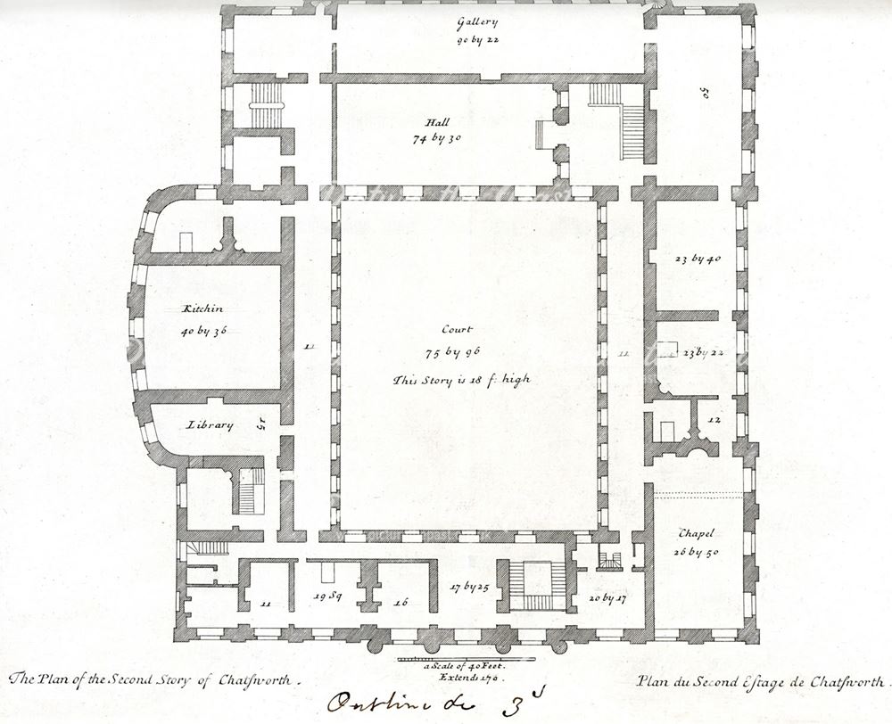 Plan of the second story of Chatsworth House, Chatsworth Estate, c 1800?