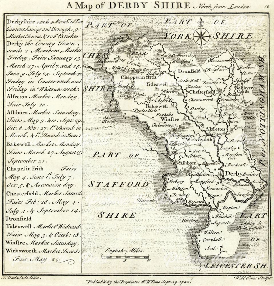 Map of Derbyshire with Market Dates, c 1742