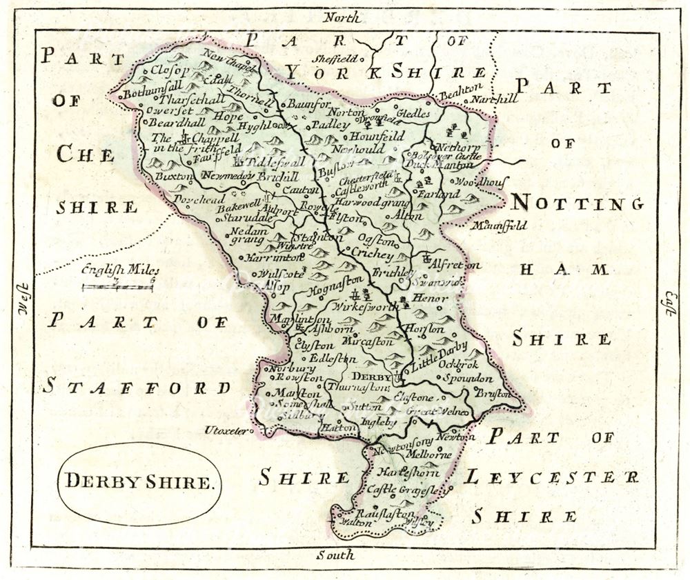 Map of Derbyshire, c 1750s-1800s