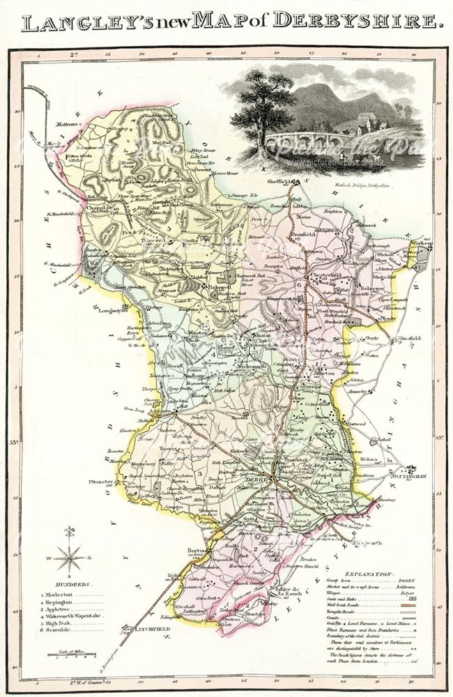 Langleys New Map of Derbyshire with Matlock Bridge, 1817