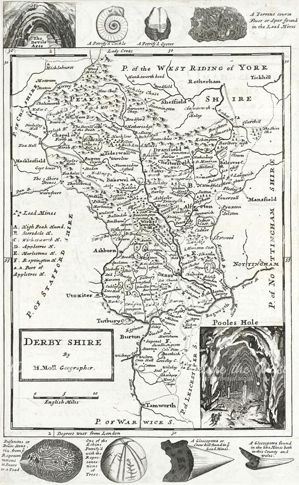 Map of Derbyshire by H. Moll, 1724