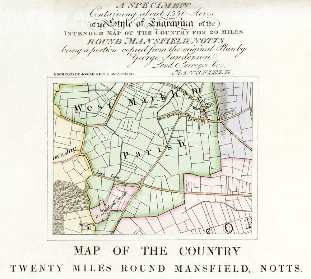 Map of Twenty Miles Around Mansfield, Notts, c 1820-30s