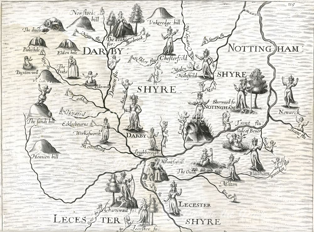 Map of Counties of Derbyshire, Notts and Leicestershire, 1612