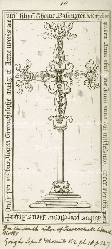 Memorial Cross to Anne Greenhalghe (d.1538) in St. Catherine's Church, Buttery Lane, Teversal