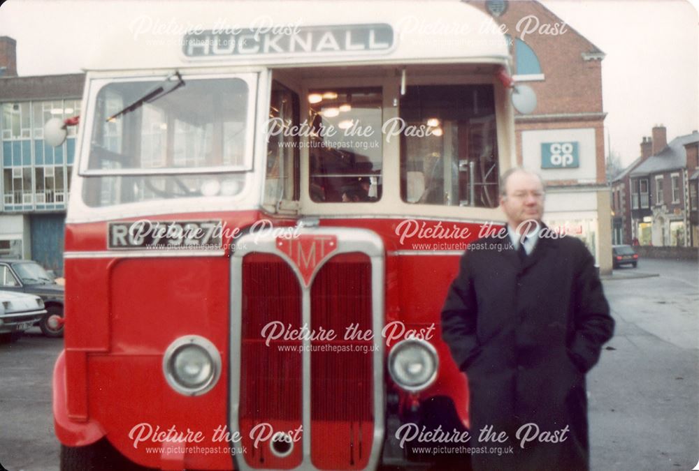 A restored Trent Bus with its driver in Hucknall Market Place