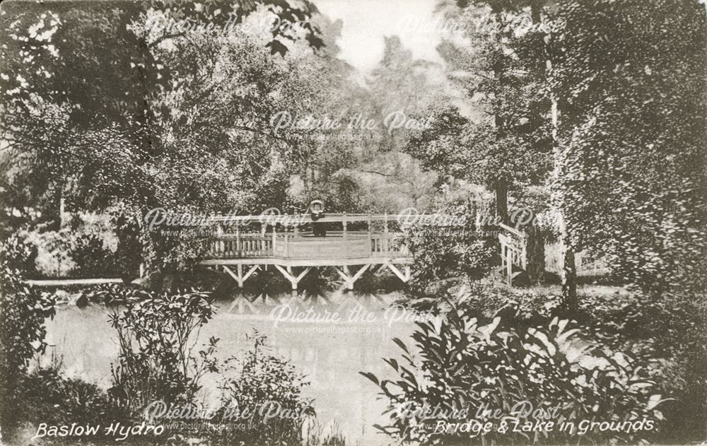 Bridge and lake in grounds, Baslow Hydro, Hydro Close, Baslow, c 1910s?