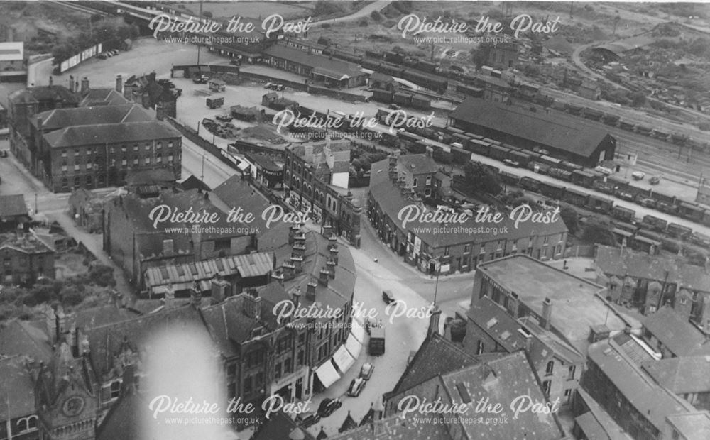 Aerial view over the Midland Railway Station, Chesterfield, 1952