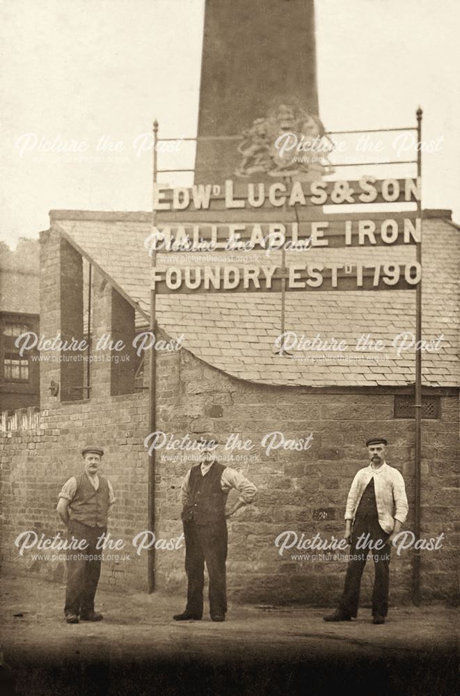 Workers outside the entrance to Edward Lucas and Son's Works, Iron Foundry