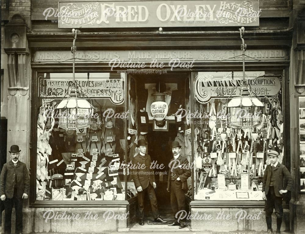 Fred Oxley's Clothier's shop, Clay Cross, c 1905