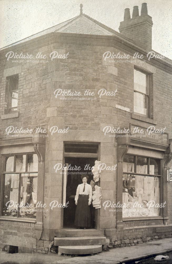 Miss Martin in Doorway of Corner Shop, Church Street, Staveley, c 1900s