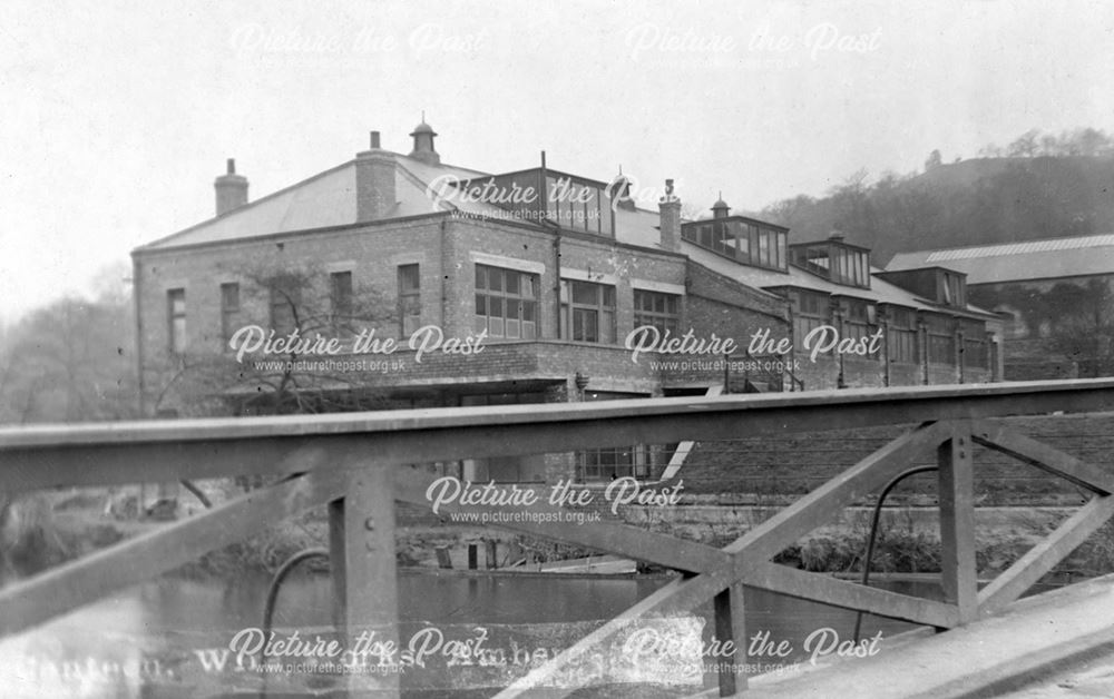 Richard Johnson and Nephew Wire works, Ambergate - canteen exterior, with bridge and river in view