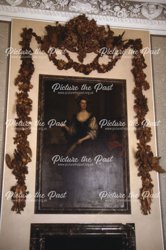 Wood carving in Drawing Room, Sudbury Hall, c 1987