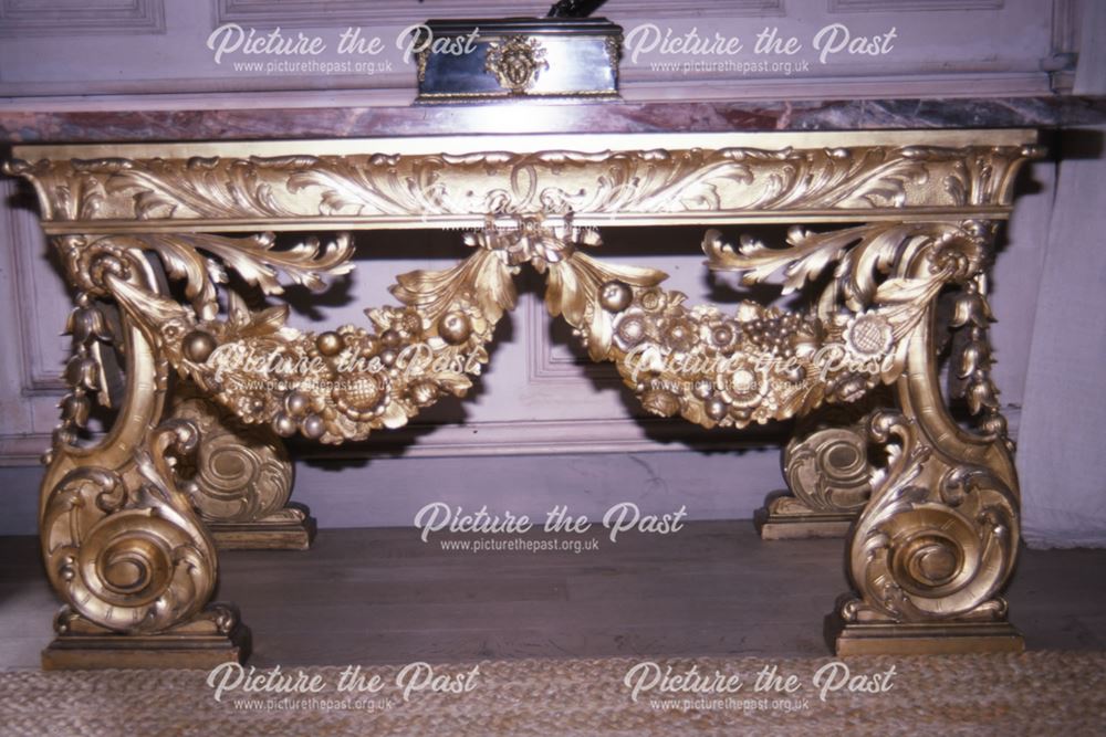 Console table in Long Gallery, Sudbury Hall, c 1987