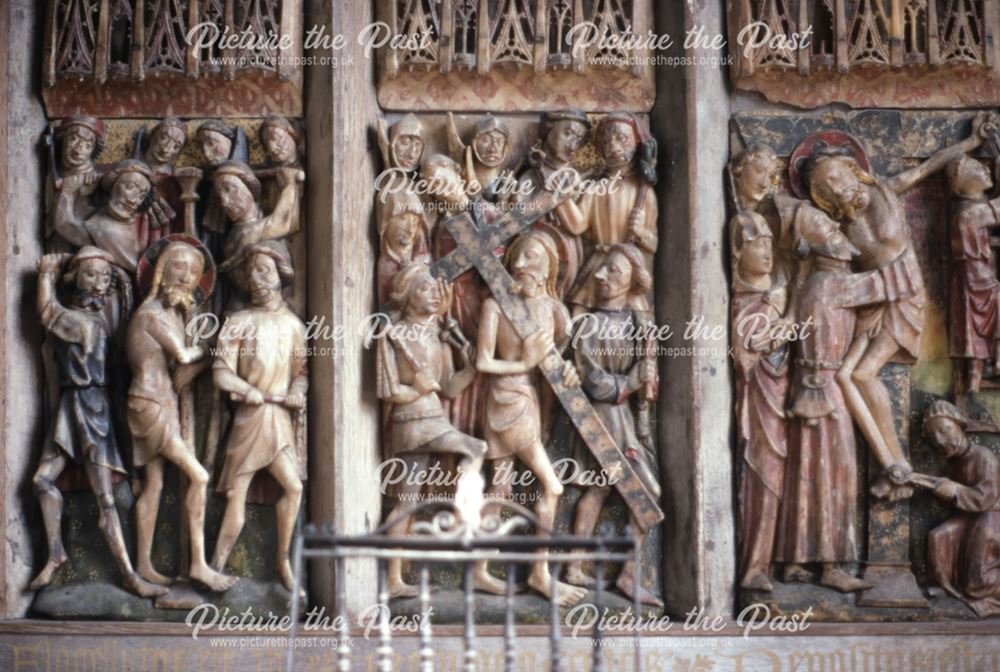 Detail of reredos in Chapel, Haddon Hall, c 2002