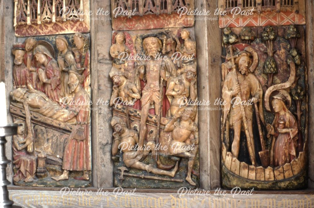 Detail of reredos in Chapel, Haddon Hall, c 2002