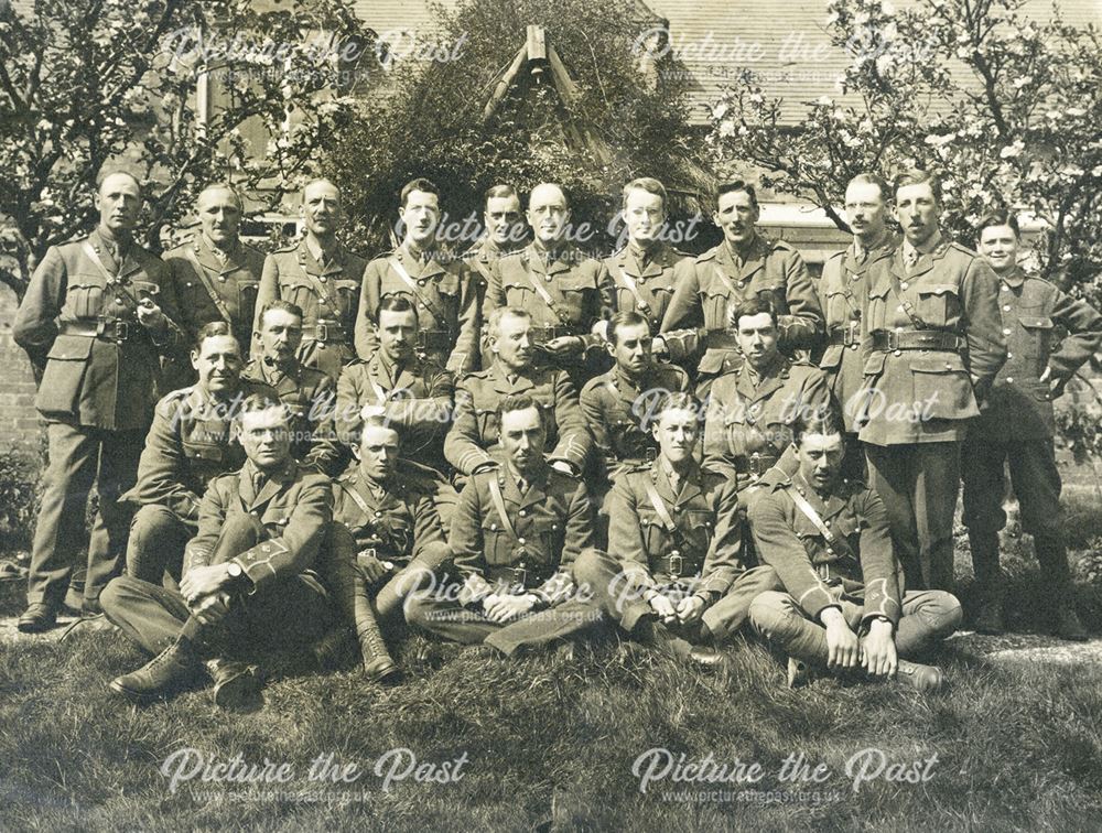 Machine Gun Corps, including C S Wright, far right in second row at Belton Park, Belton, Lincolnshir