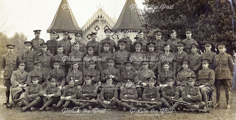 Machine Gun Corps, including C S Wright, far right in second row at Belton Park, Belton, Lincolnshir