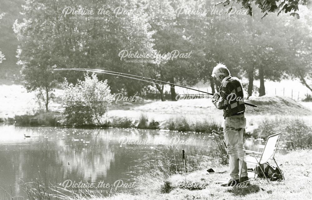 Fishing at Holymoorside Dam, c 1988