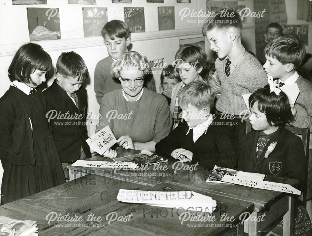 Mrs Bradshaw Teaching German, Holymoorside School, c 1970 ?