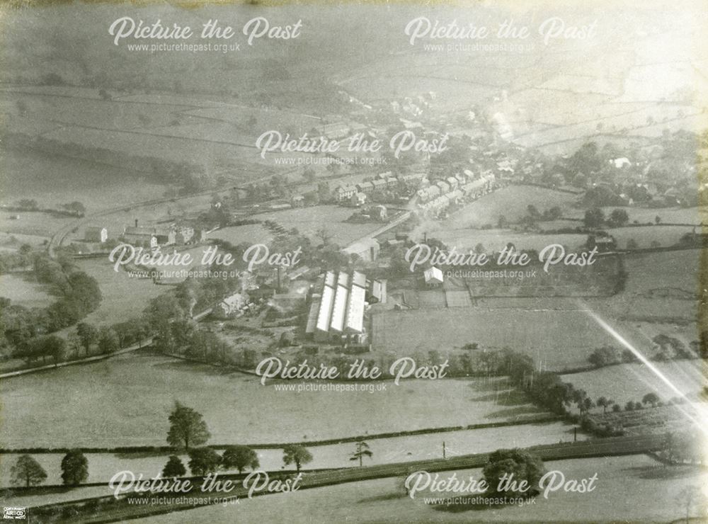 Aerial view showing Ferodo Works and Hayfield Road, Chapel en le Frith, 1924