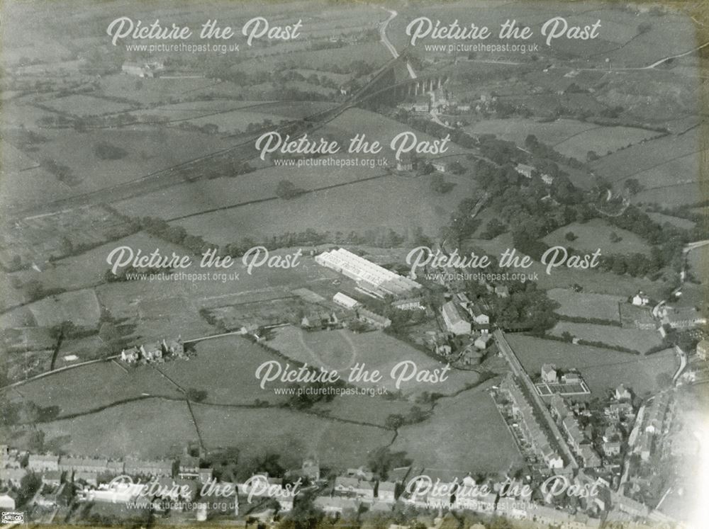 Aerial view showing the Ferodo Works and Hayfield Road, Chapel en le Frith, 1924