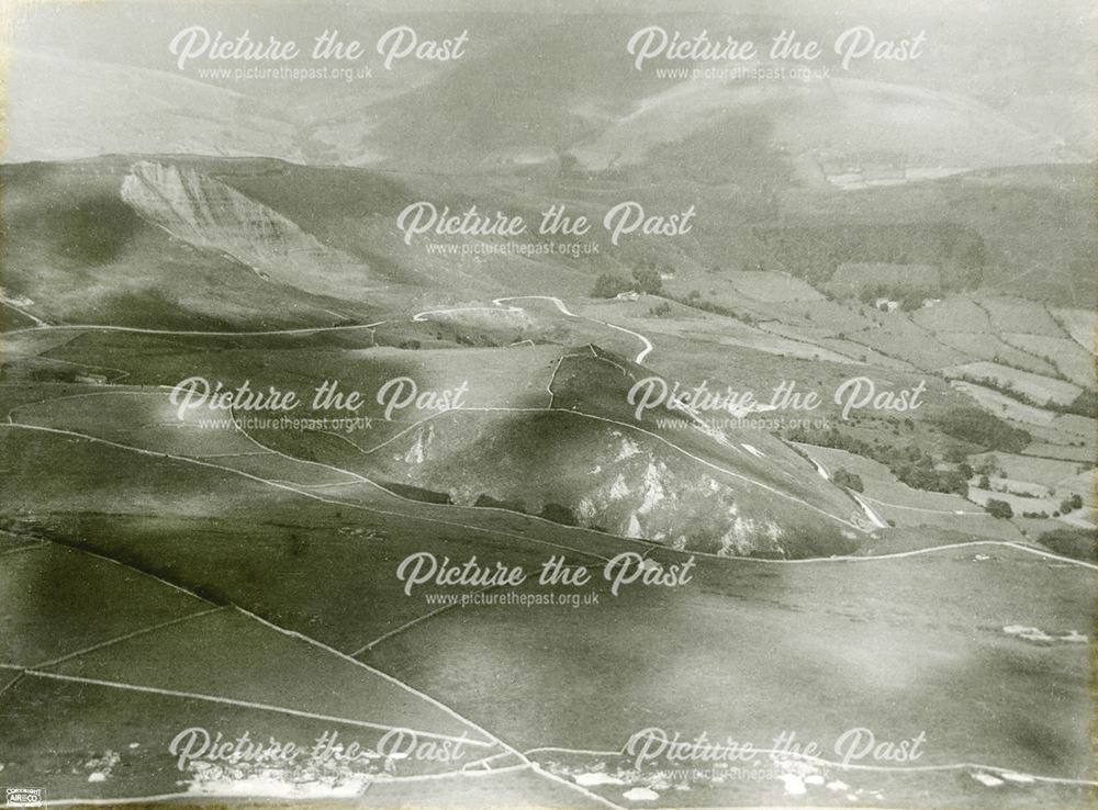 Aerial view of Winnats Pass and Mam Tor, Castleton, 1924