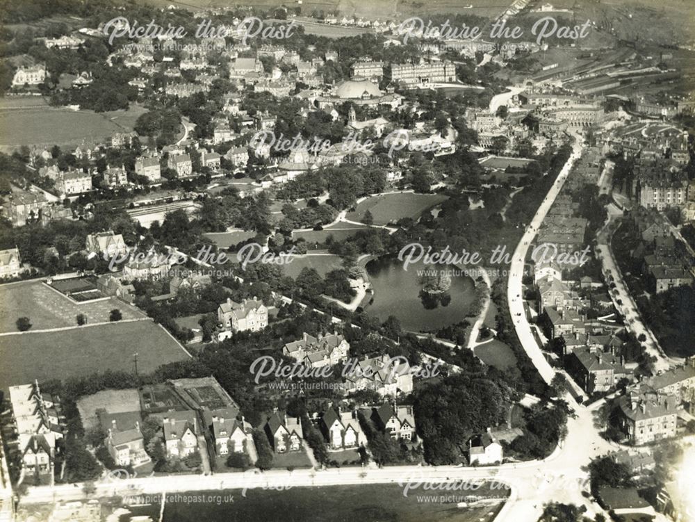 Aerial view of Pavilion Gardens area, Buxton, 1924