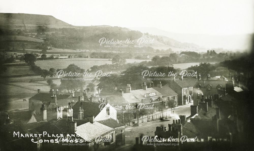 Elevated view of the Market Place and High Street, Chapel en le Frith, c 1910 ?