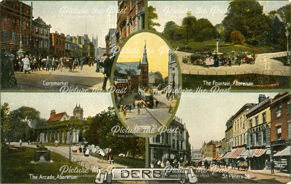 Derby, 5 images on 1 postcard