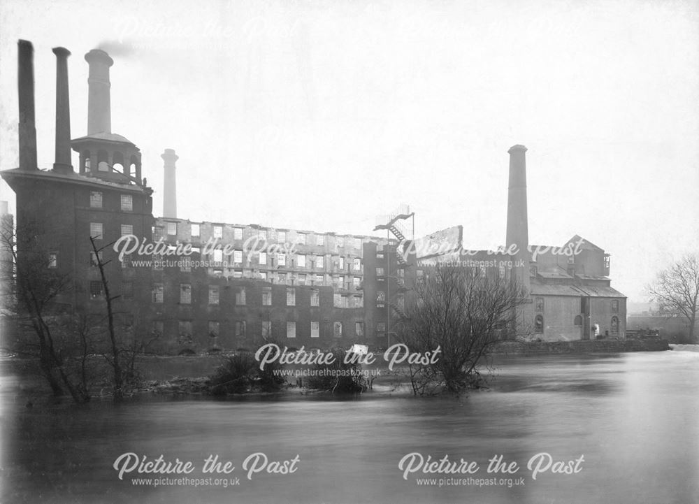 Silk Mill After the Fire, Viewed from River Derwent, Derby, c 1910