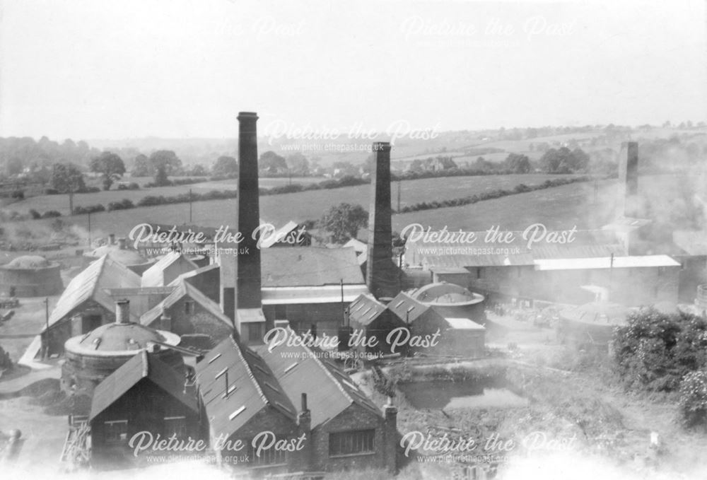 Elevated view of the brick and sanitary pipe works of W H and J Slater, Denby