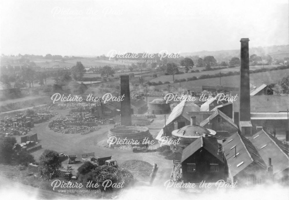 Elevated view of the brick and sanitary pipe works of W H and J Slater, Denby