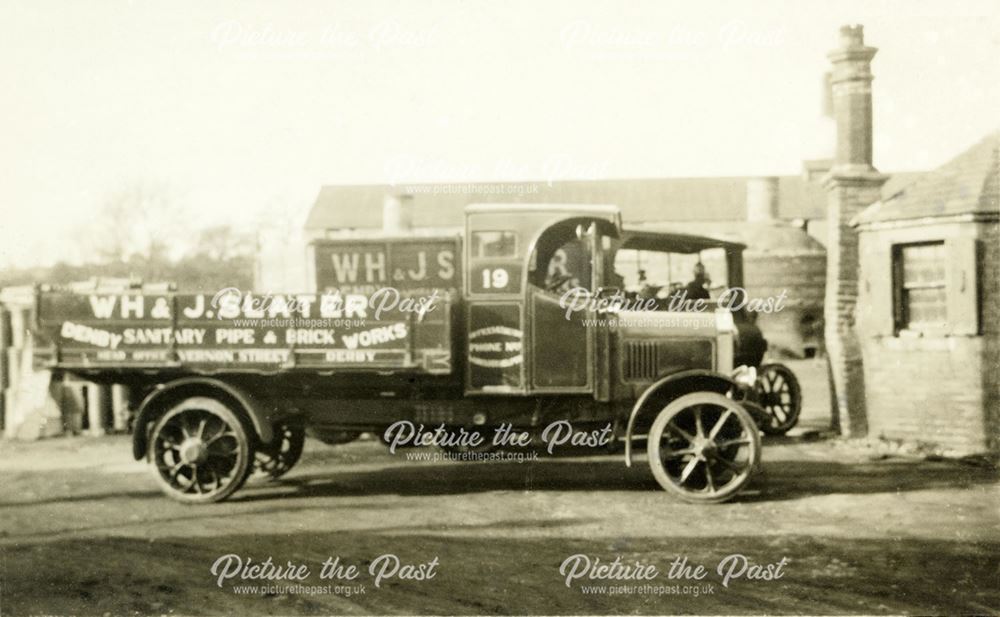 A motor lorry of the brick and sanitary pipe works of W H and J Slater, Denby