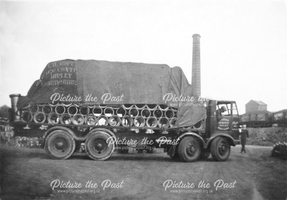 An Armstrong-Saurer lorry at the brick and sanitary pipe works of W H and J Slater, Denby