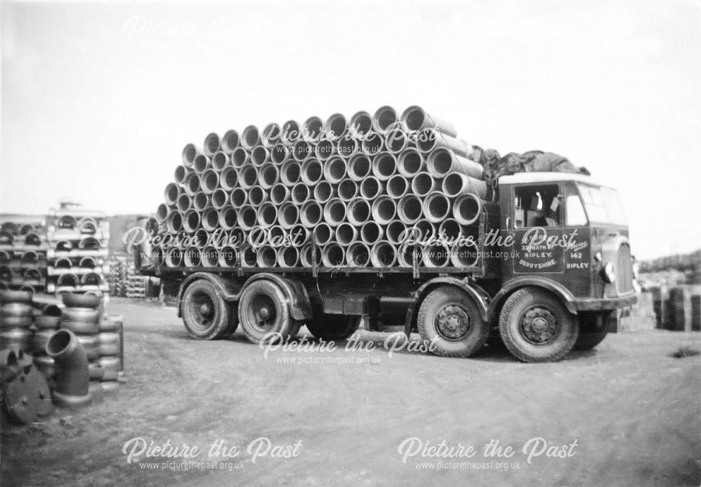 An Armstrong-Saurer lorry at the brick and sanitary pipe works of W H and J Slater, Denby