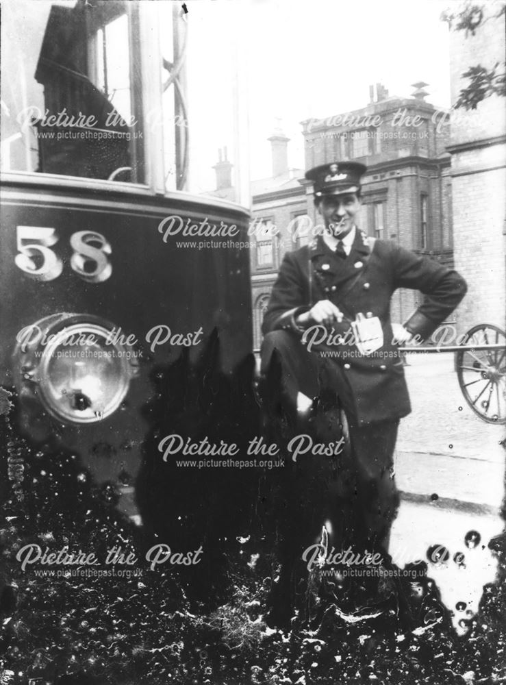 Tram no 58 and Conductors in uniform, Derby