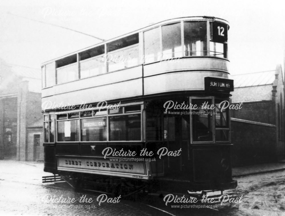 Derby Corporation Tram car at the Depot, on route to Burton Road