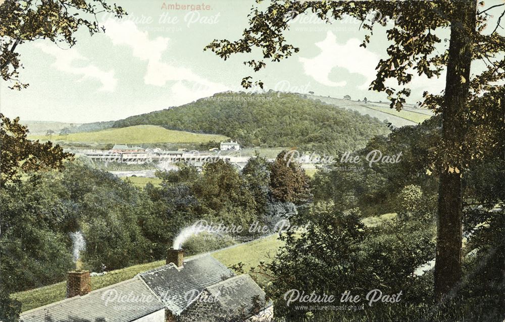 View across the Derwent Valley towards Ambergate from Alderwasley, c 1906