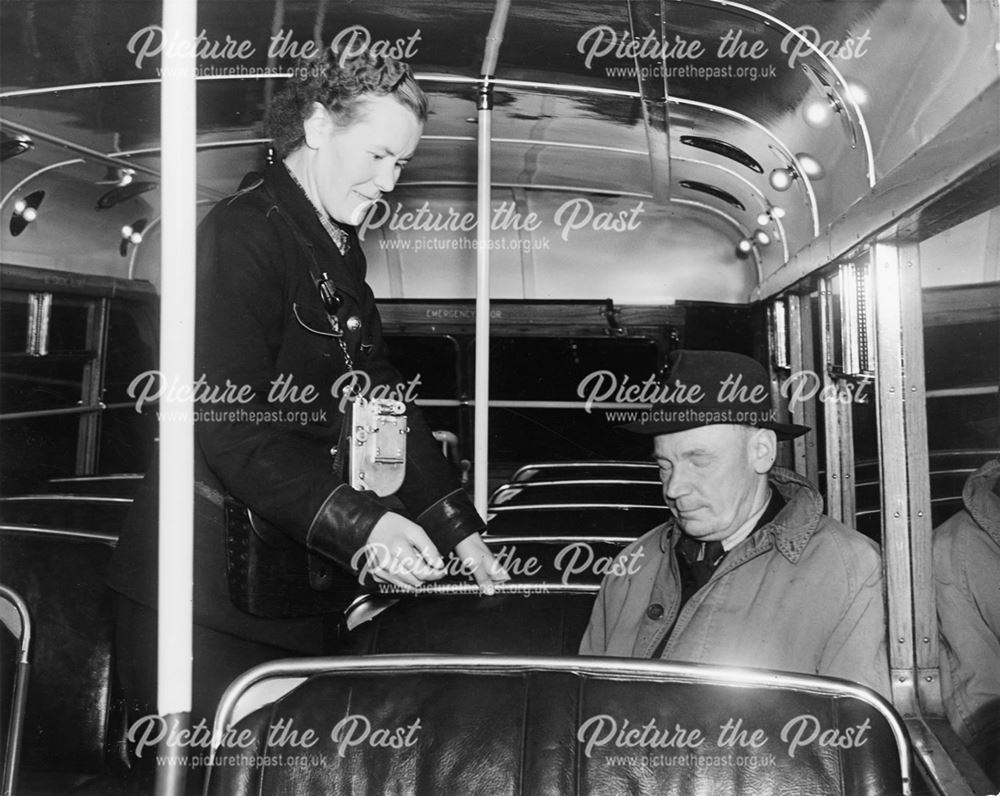 Collecting fares on a Derby Corporation bus