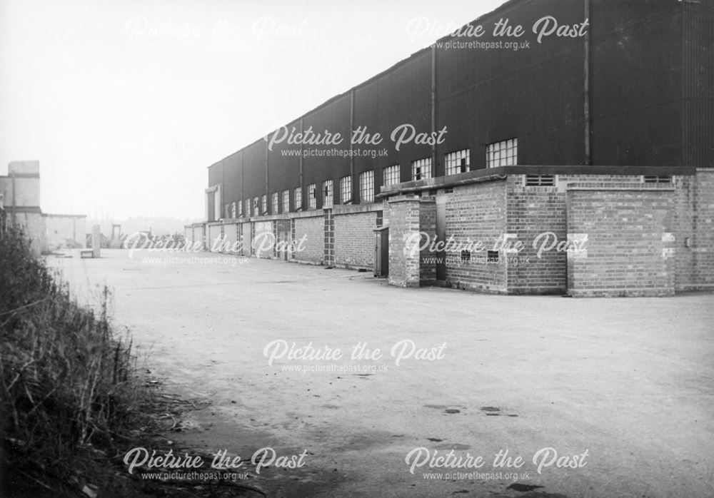 Air raid shelters alongside bus garage