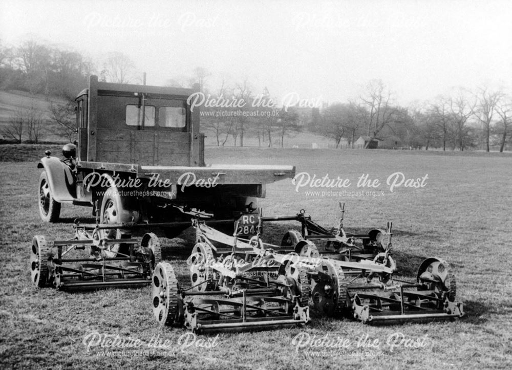 Derby Corporation motor lorry and gang mower.