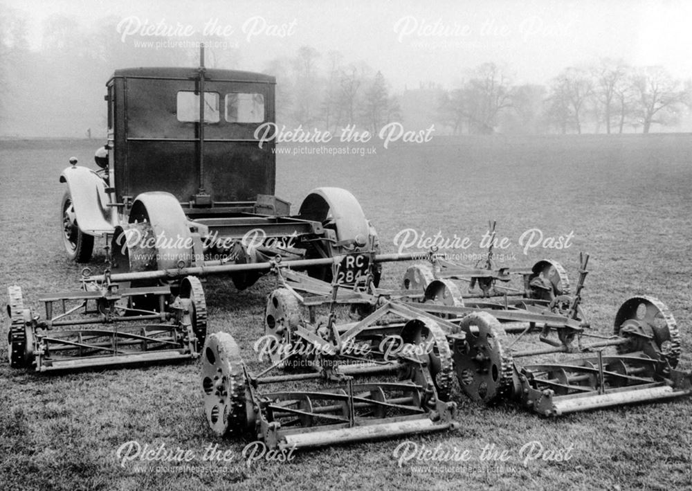 Derby Corporation motor lorry and gang mower.