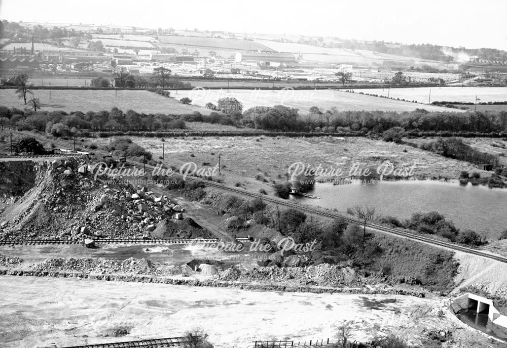 Aftermath of the Nut Brook floods, showing slag banks and Chadwick's Pond.