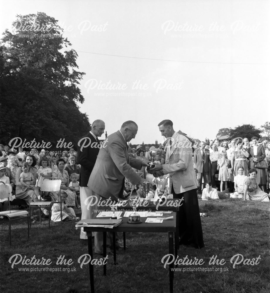 Sir Frederick Scopes presents awards at a Stanton Works Annual Flower Show