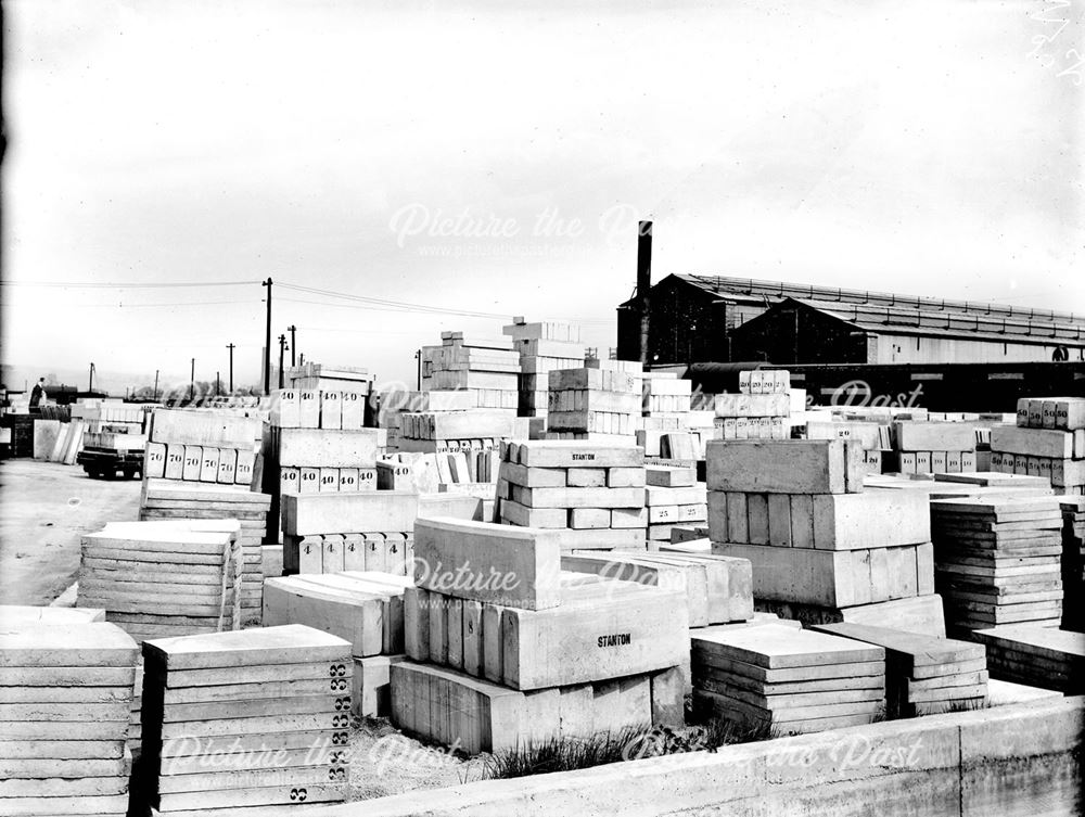 Stocks of concrete kerbs and slabs