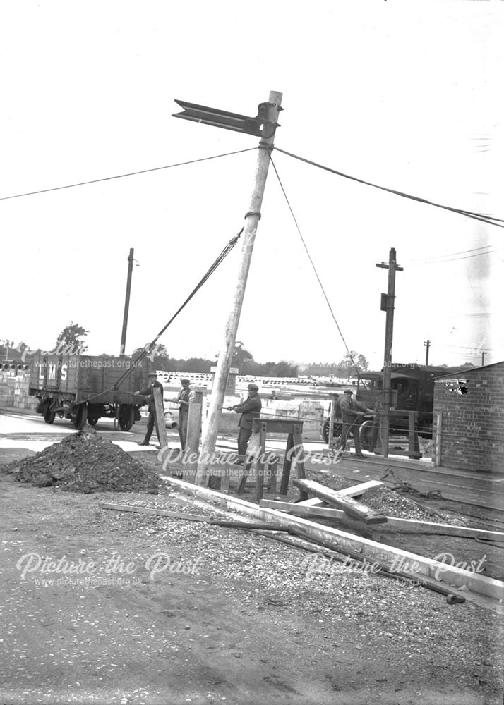 Railway signal with concrete post