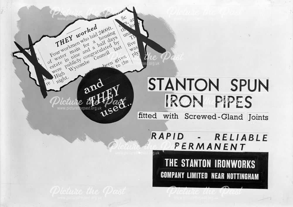 Advertisement for Stanton spun iron pipes with screwed gland joints