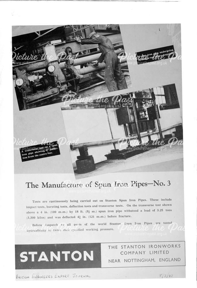 Advertisement for Stanton spun iron pipes, Stanton Works, 1948