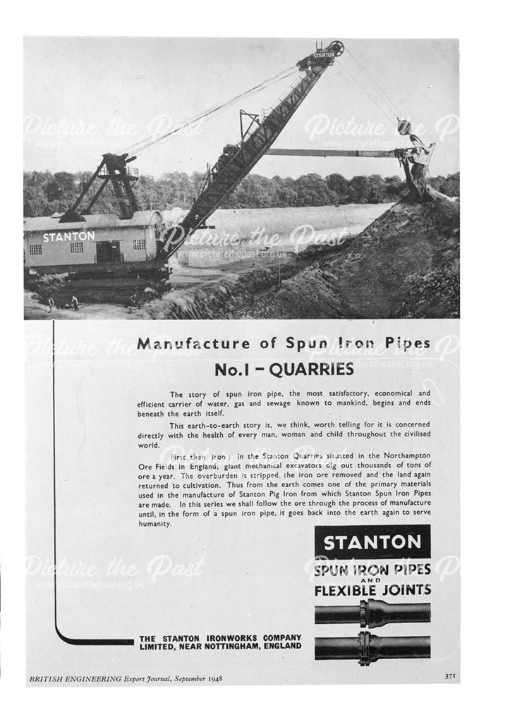 Advertisement for Stanton spun iron pipes and flexible joints