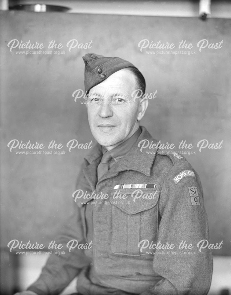 Major Belfit, Stanton Home Guard, in uniform, c 1941